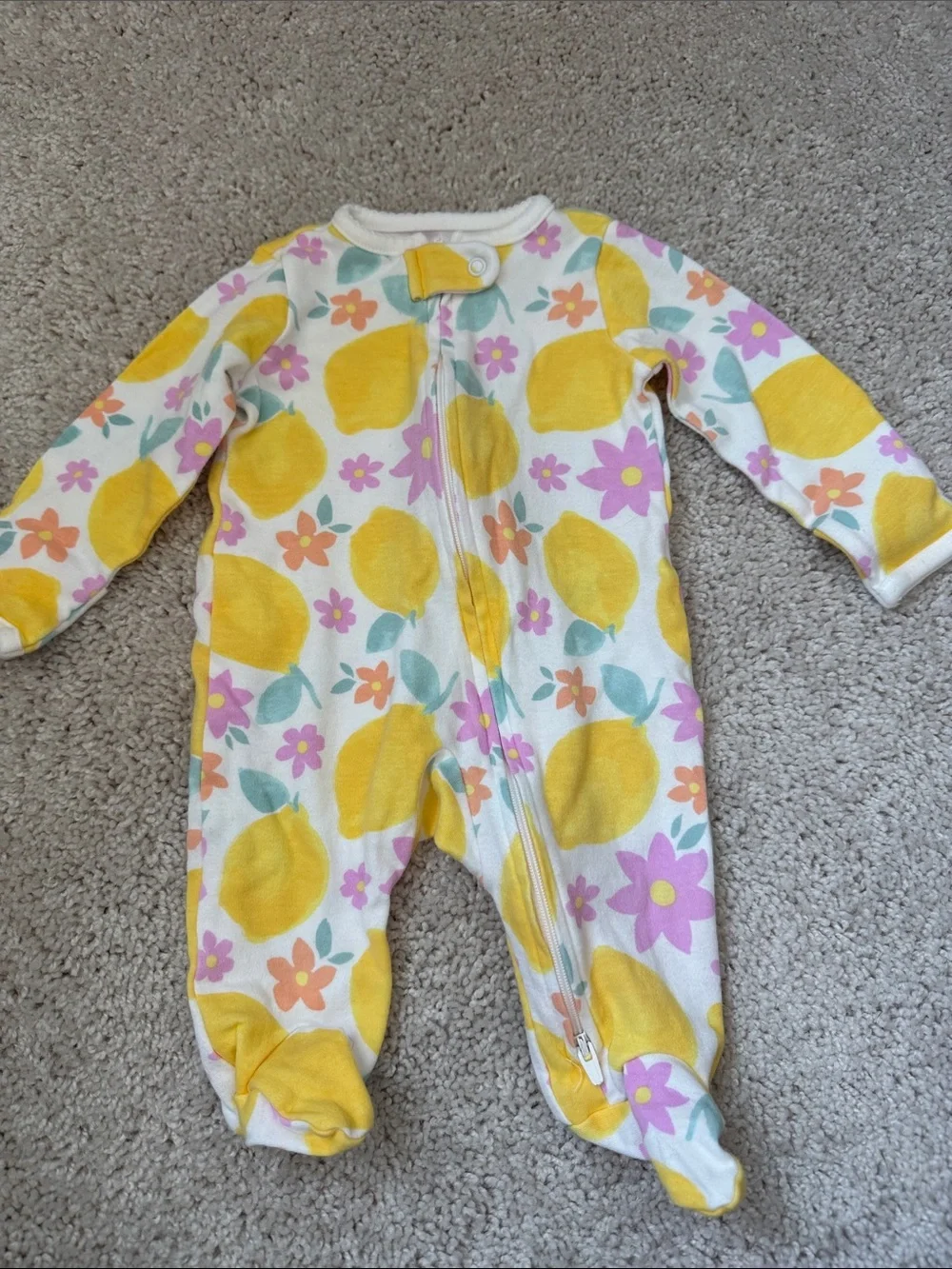 Carter's Lemon & Floral Footed One-Piece - White, Yellow, Pink